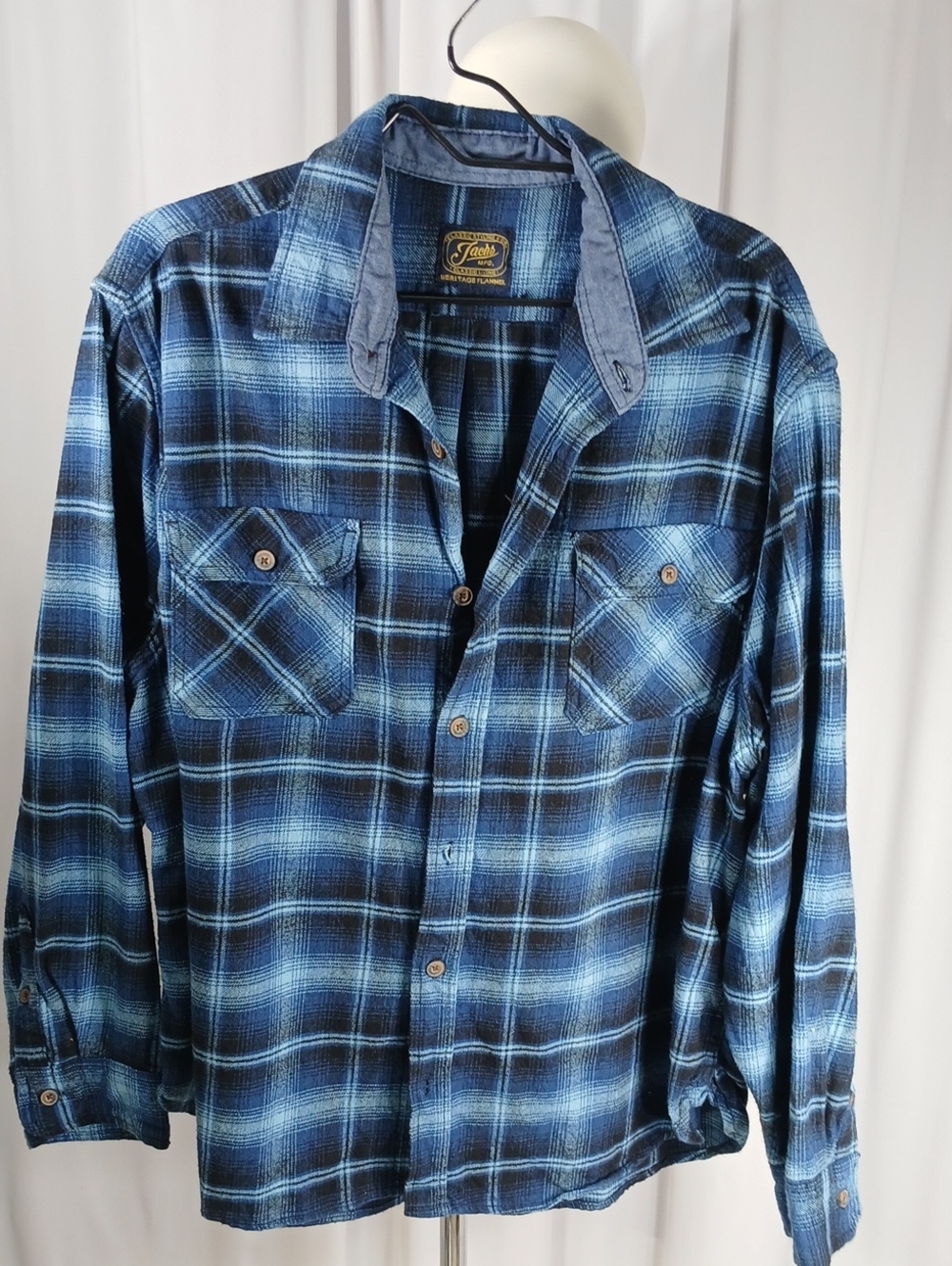 Jachs Blue and Black Plaid Button-Down flannel mens Shirt